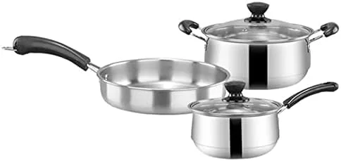 Juego de 3 utensilios de cocina de acero inoxidable, sartén de fondo plano, olla de sopa, olla de leche, cocina de inducción, sartén para cocina del