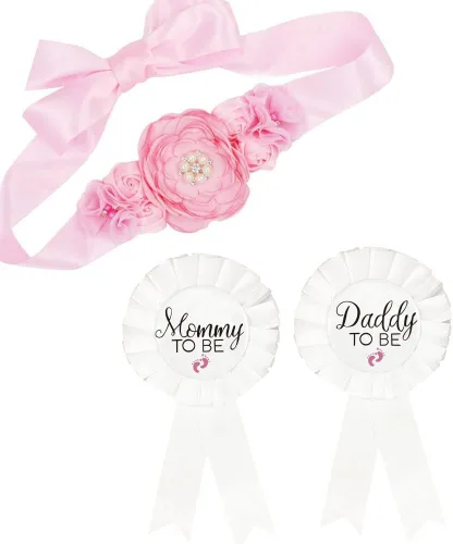 CoolerthingsDG, 3 piezas, 2 insignias blancas y un cinturón de vientre rosa, banda de maternidad rosa bebé y ramillete de papá para bebé, banda de