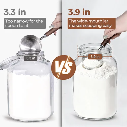 Vista 3 de ComSaf Tarros Mason de boca ancha de 1 galón, 2 piezas, frascos de vidrio de 128 onzas con tapas, contenedores de almacenamiento de harina y azúcar