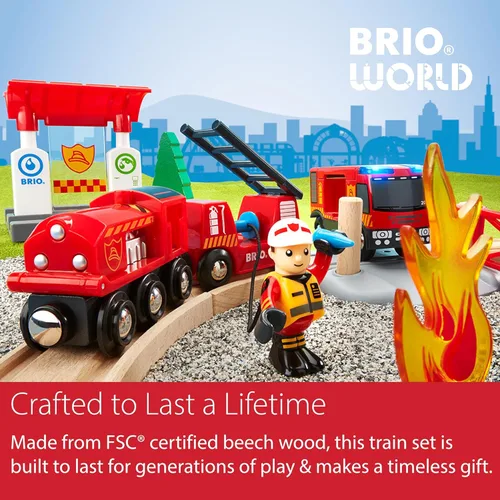 Vista 8 de BRIO World Rescue Conjunto de Bomberos - Juego de bomberos de 18 piezas con certificación FSC y accesorios, motor de tren de bomberos con luces