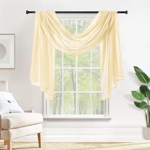 Vista 20 de MIULEE Cortina Scarf Transparente para Ventana Cenefa Extra Larga Superior Terracota Elegantes Cortinas Swag de Lujo Tela Drapeada para Arco de Boda