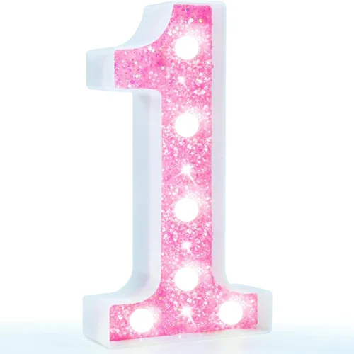 Vista 60 de Pooqla Luces de números de marquesina, números de luz rosa para niñas de 10.º cumpleaños, funciona con pilas, luz nocturna de número con purpurina