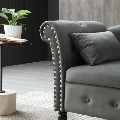 Vista 22 de Holaki Tumbona de almacenamiento de terciopelo, banco de almacenamiento para el extremo de la cama con almohada, sillón copetudo con botones