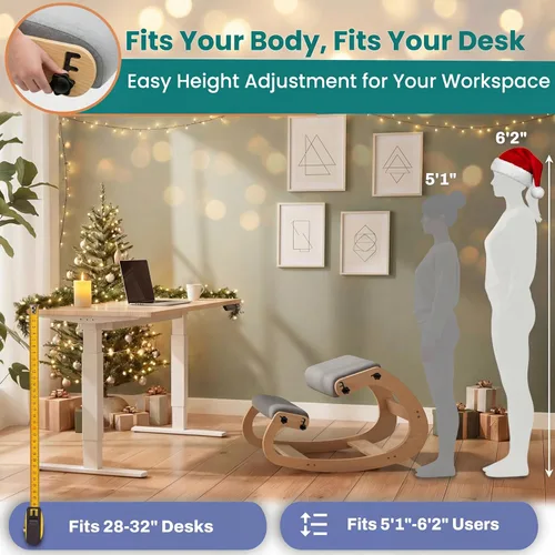 Vista 13 de NYPOT Silla ergonómica de rodillas con asientos ajustables, silla de rodilla para corrección de postura y taburete mecedora para escritorio - Alivio