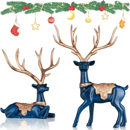 Escultura decorativa de reno de Navidad azul, adorno de Navidad de reno pequeño, adecuado para decoración del hogar, oficinas interiores, mesas de