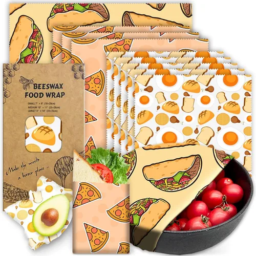 Vista 11 de Envoltura de cera de abeja reutilizable, paquete de 9 envolturas ecológicas de cera de abeja para alimentos, orgánica, sostenible, biodegradable