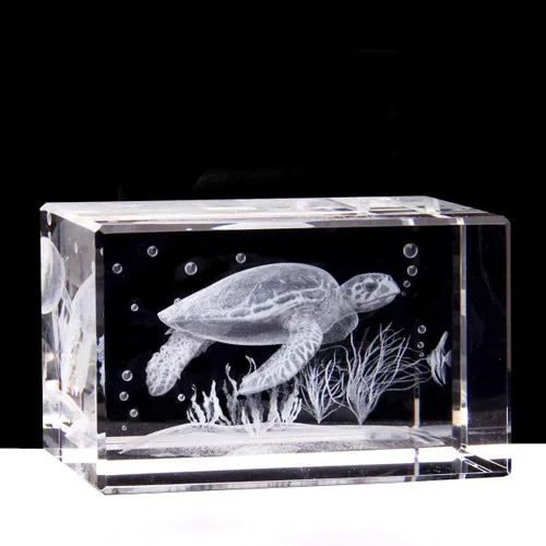 Vista 3 de Pisapapeles de tortuga marina 3D (grabado con láser) en cubo de cristal de cristal, regalos de cumpleaños/Navidad (no incluye base LED