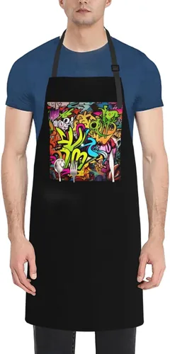 Graffiti Drawing Aprons for Women with 2 Pockets, Kitchen Cooking Apron for Men, Water and Oil Resistant, Adjustable Bib Apron Extra Long Work