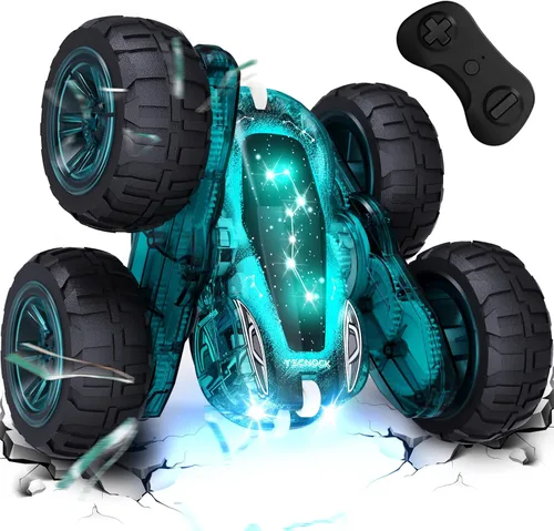 Vista 14 de Tecnock - Auto a control remoto, autos RC de 2.4GHz con carga fácil USB-C, 4WD RC de acrobacias con rotación y volteo de 360° a doble cara, juguetes