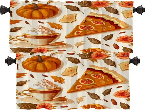 Vista 29 de Shrahala Beige and Orange Abstract Art Brushstrokes Tier Curtains for Kitchen Windows, Abstract Oil Paint Cafe Curtain Multilayer Polyester Blackout