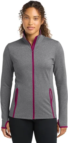 Vista 5 de SPORT-TEK Chamarra Sport-Wick flexible con contraste de cremallera completa para mujer Negro/Gris Carbón