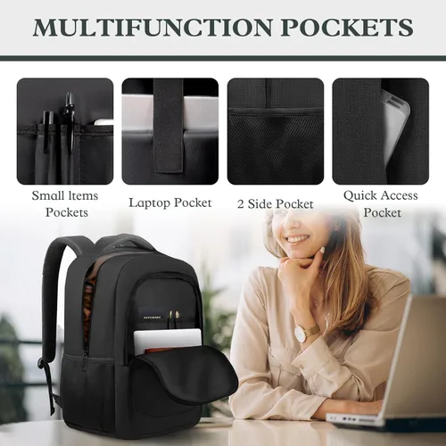 Vista 3 de Mochila de viaje para laptop, mochila de viaje para mujeres, Negro, 40L