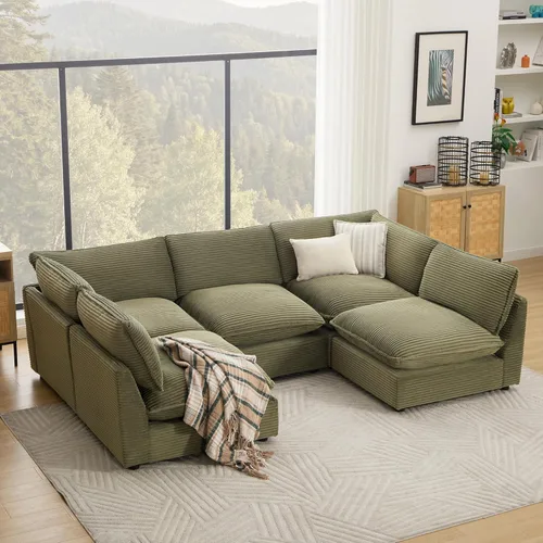 Vista 19 de Iroomy Sofá modular seccional, sofá de nube de gran tamaño - otomano - Beige Premium Chenille, Without Compress, Oversized, Cloud Comfort, Thick