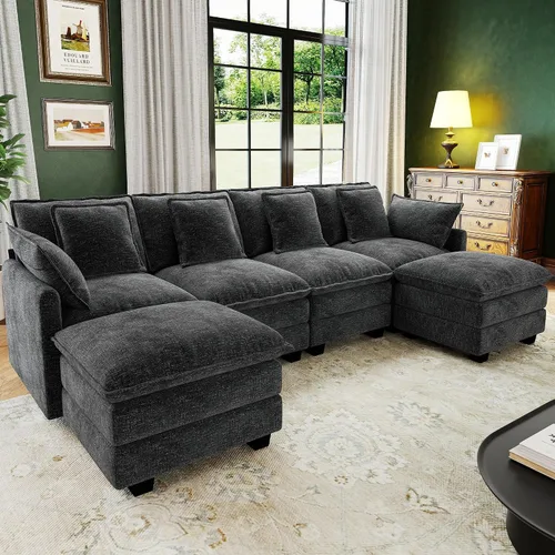 Vista 32 de Seccional Cloud Couch de 107", Sofá Seccional Modular en Forma de U, Sofá de Asiento Profundo de 4 Asientos con 6 Almohadas Extraíbles Lavables y 2