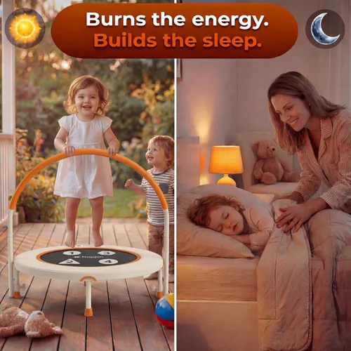 Vista 4 de Happin® 36'' Toddler Trampoline Indoor, Foldable Mini Trampoline for Kids Ages 2-6, ASTM Certified, Adjustable Handle, Safety Pad for Indoor &