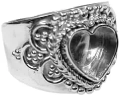 925 Sterling Silver Heart Shape Handcrafted Bezel Ring Blank Bezel Setting, Blank Ring Base,Ring DIY For Resin Work,Traditional Antique Ring