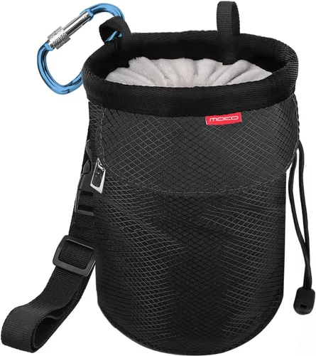 Moko Rock Climbing Chalk Bag, Bouldering Chalk Pot Bucket with Adjustable Belt & Carabiner Drawstring Climbing Gear