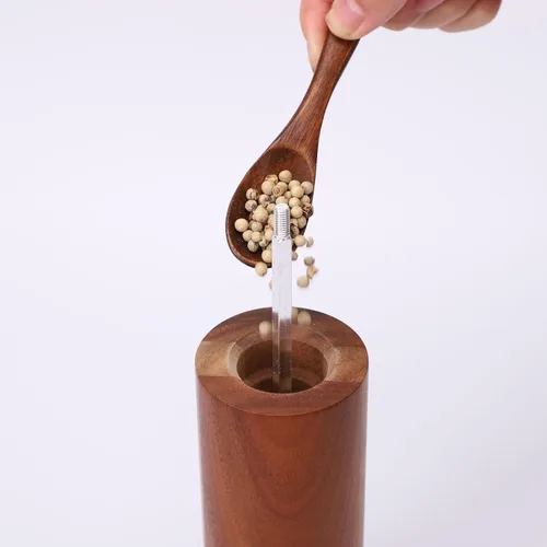 Vista 4 de 2 Pieces Acacia Wood Manual Pepper Grinder and Sea Salt Mill Set Handheld Spice Tool for Kitchen(GStraight Tube)