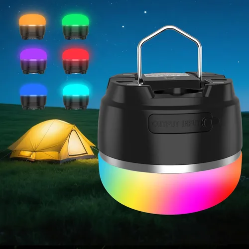 Vista 10 de Linterna LED para camping, recargable, 1000LM luz portátil para tienda de campaña con 3 modos de iluminación de color, banco de energía