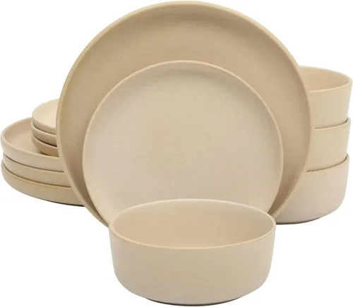 Vista 19 de Gibson Elite Eclipse Swirls Plates and Bowls Sets, 12-Piece Stoneware Dinnerware Sets, Reactive Glaze Dish Set - Black