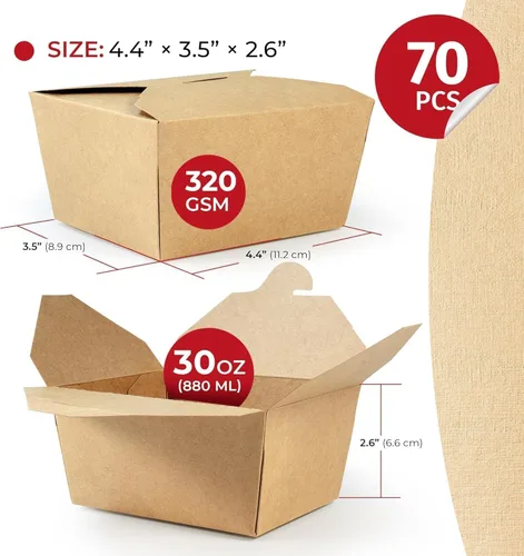 Vista 2 de SPARGOS Recipientes chinos de almacenamiento para llevar (paquete de 70) de 30 onzas – Papel de cartón marrón Kraft Togo – Cajas para llevar