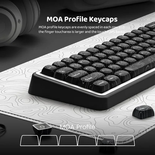 Vista 4 de dagaladoo Juego de teclas topográficas negras, perfil MOA PBT tapas 100 por ciento, teclado personalizado Dye-Sub de 129 teclas para teclado