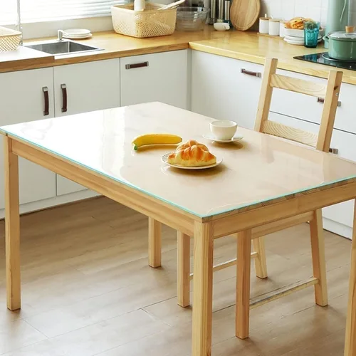 Vista 2 de Protector de mesa de vinilo transparente para mesa, mantel de plástico de PVC, fácil de limpiar, a prueba de polvo, cubierta de mesa oblonga
