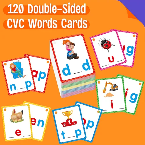 Vista 2 de CVC - Tarjetas de escritura de palabras, 120 tarjetas de escritura a mano de doble cara, vocal corta, vocal corta, palabras de vista, herramienta