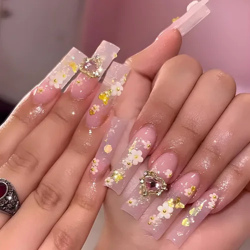 Vista 22 de IMSOHOT - Uñas postizas de Halloween largas de acrílico con punta de almendra, uñas postizas color nude, uñas adhesivas de cobertura completa, uñas