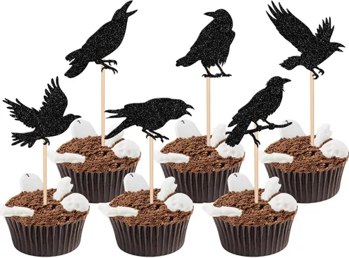 Vista 17 de 24 piezas de decoración de cupcakes de Halloween para despedida de soltero con purpurina, araña, bruja, murciélago, Halloween, cupcakes