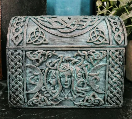 Ebros Celta Triple Diosa Madre Doncelta Crone - Joyero decorativo con Trinity Triune Knotwork Wicca Witchcraft Accent 4.75 pulgadas de ancho