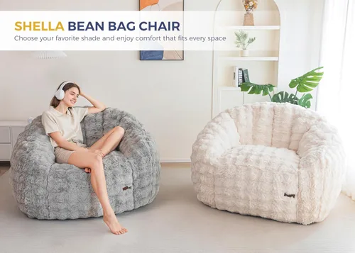 Vista 3 de MAXYOYO Puf gigante para adultos, puff grande con forma de concha, acogedora silla de sala de estar con relleno, sofá de suelo, sofá perezoso