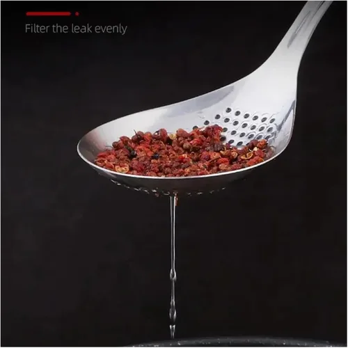 Vista 2 de Colador de acero inoxidable Skimmer Colador Ranurado Cuchara Colador Malla Freidora Desnatada Cuchara