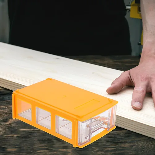 Vista 7 de Caja organizadora de cajones de escritorio modular apilable con múltiples contenedores de almacenamiento de plástico amarillo compacto