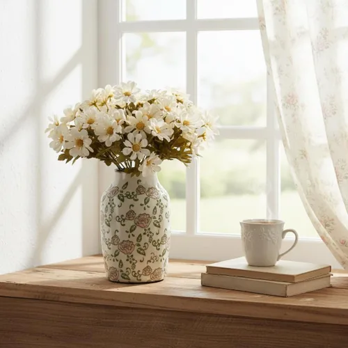 Vista 53 de SIDUCAL Florero decorativo de cerámica Florero rústico de 7.48 pulgadas para decoración del hogar, mesa, sala de estar, baño, escritorio de café