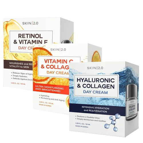 Skin 2.0 Juego de crema hidratante facial de día, dermatológicamente probada, antienvejecimiento, cuidado de la piel coreano, para piel firme,