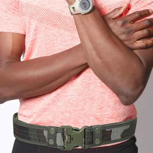 Vista 6 de Ciieeo Outdoor Tactical Waist Belt 3pcs Adjustable Durable Fabric Belts for Men Hiking Camping with Quick-release Buckle Black Khaki Camouflage