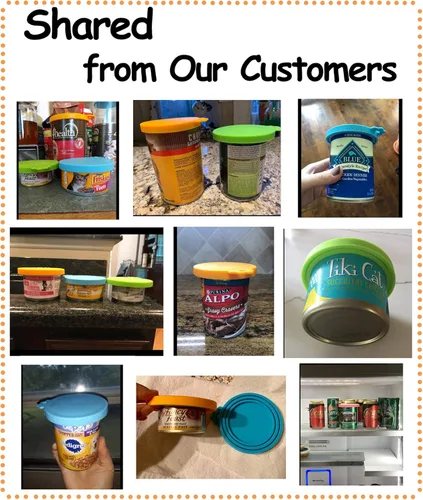 Vista 2 de Comtim Tapas de silicona para latas de comida para mascotas (tamaño universal, una para 3 latas de comida de tamaño estándar), azul y verde