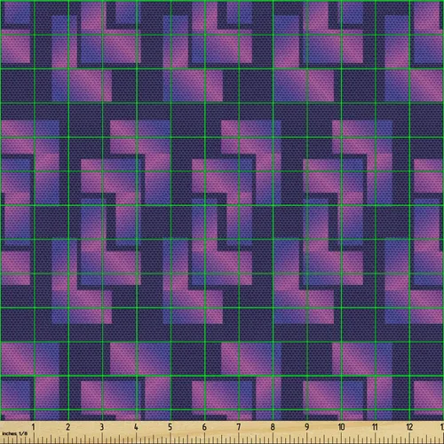 Vista 2 de Ambesonne Synthwave Fabric by The Yard, Purple Toned Gradient with Futuristic Cubic Geometric Forms, Decorative Fabric for Upholstery and Home
