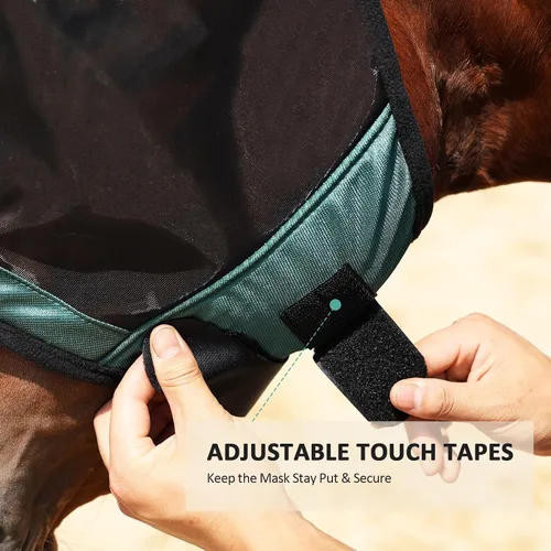 Vista 12 de Harrison Howard Máscara de mosca de caballo luminosa profesional estándar con orejas protección UV para caballo, azul y plateado, pequeño poni Azul