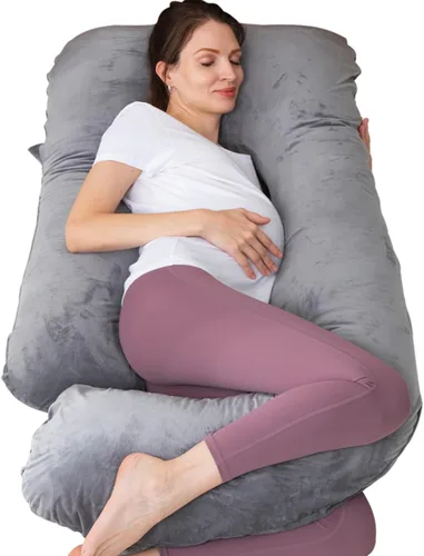 Vista 12 de Moon Pine - Almohada de embarazo, almohada de cuerpo completo en forma de U para apoyo de la maternidad, almohada de dormir con funda para mujeres