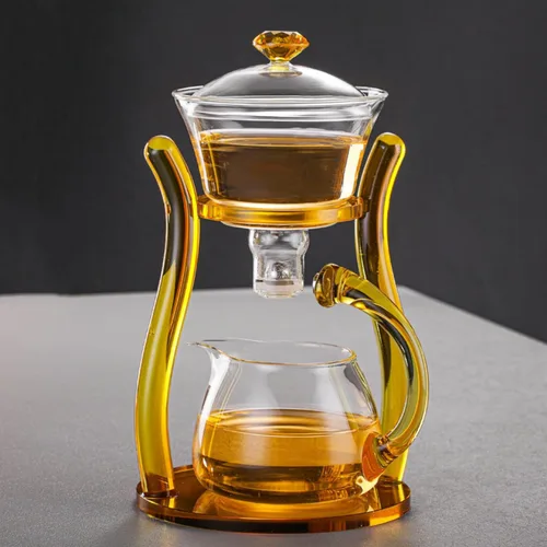 Vista 8 de MOZEO Lazy Kungfu Tetera de vidrio semiautomática tetera succión automática tetera de preparación de agua Oficina Flor Juego de té de vidrio