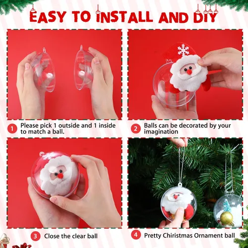 Vista 3 de Macarrie 60 bolas de adornos de Navidad de 3.15 pulgadas / 3.150 in, adornos de plástico transparente rellenables para manualidades, esferas
