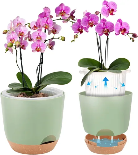 Vista 10 de Macetas de Orquídeas de Riego Automático para Plantas de Interior, 5.8 Pulgadas Macetas para Orquídeas, Macetas de Flores para Plantas