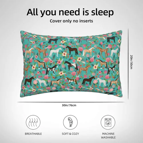 Vista 4 de Funda de almohada de caballos con múltiples capas de caballos florales, tamaño Queen, funda de almohada suave de 20 x 30 pulgadas, duradera