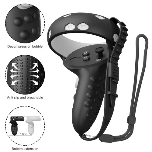 Vista 3 de HUIUKE Touch Controller Grip Cover for Oculus Quest 2 with VR Shell Cover, Silicone VR Face Cover Pad and Lens Cover, 4 in 1 Silicone Cover Set for