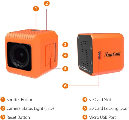 Vista 4 de RunCam Cámara 4K FPV 1080P HD Micro Action Camera 145 grados FOV NTSC PAL conmutable para FPV Racing Drone y grabación de video deportiva naranja