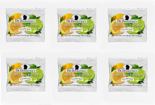 Vista 8 de DOOLITTLE Dr - Pastillas de frutas suaves sin azúcar para voz y garganta, sabor limón y lima, paquete múltiple de lata de 2.12 onzas, paquete de 3