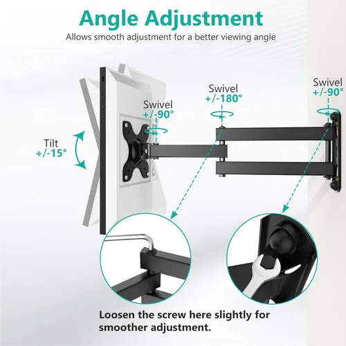 Vista 6 de WALI Soporte para Show 21, Show 15, soporte de montaje en pared ajustable con brazo de extensión resistente de 15 pulgadas, giratorio giratorio