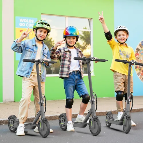 Vista 6 de WERHY Scooter eléctrico plegable para niños, motor de 350 W, alcance máximo de 12/16 millas, velocidad máxima de 19 MPH, neumático sólido de 8.5